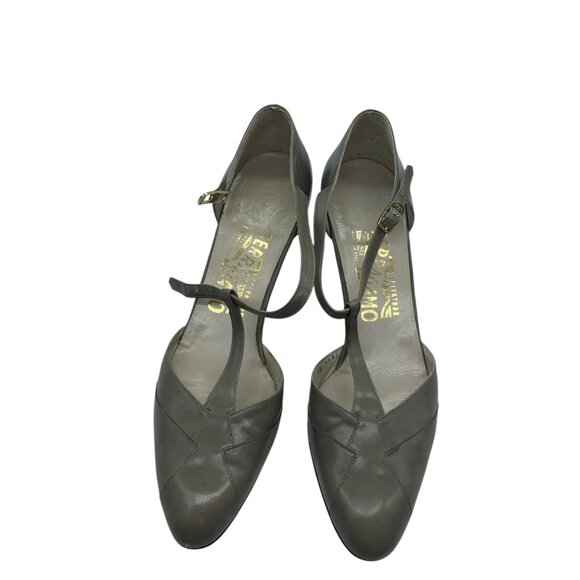 Vtg Salvatore Ferragamo Women Taupe Leather T-Strap Heels Size 8.5 AAAA - Picture 6 of 9